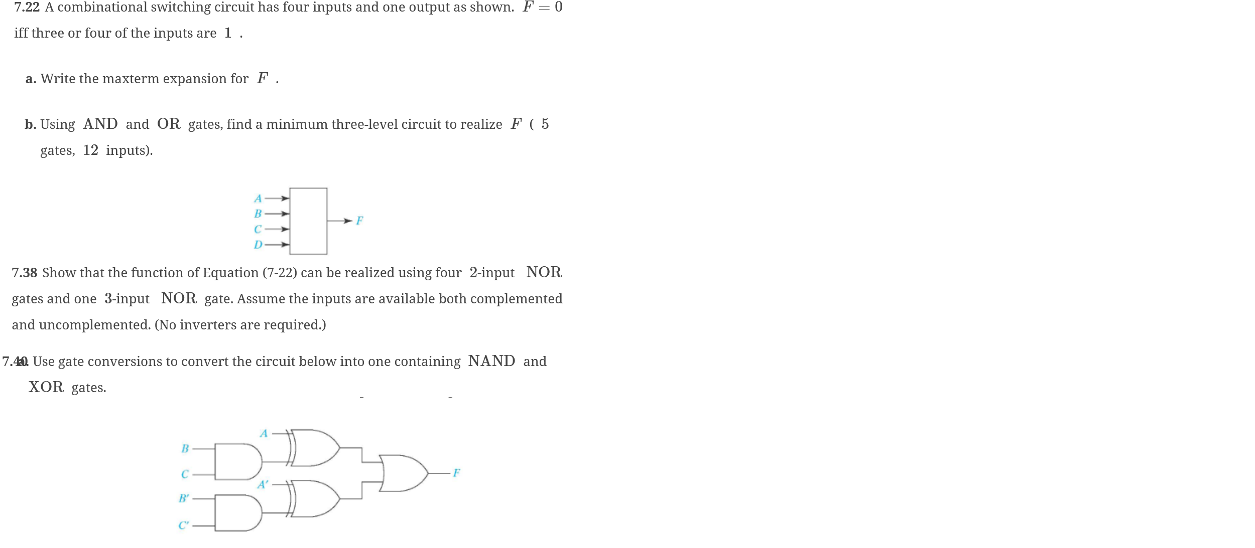 Solved 7.22 ﻿A Combinational Switching Circuit Has Four | Chegg.com