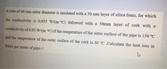 Solved A tube of 60 mm outer diameter is insulated with a 50 | Chegg.com