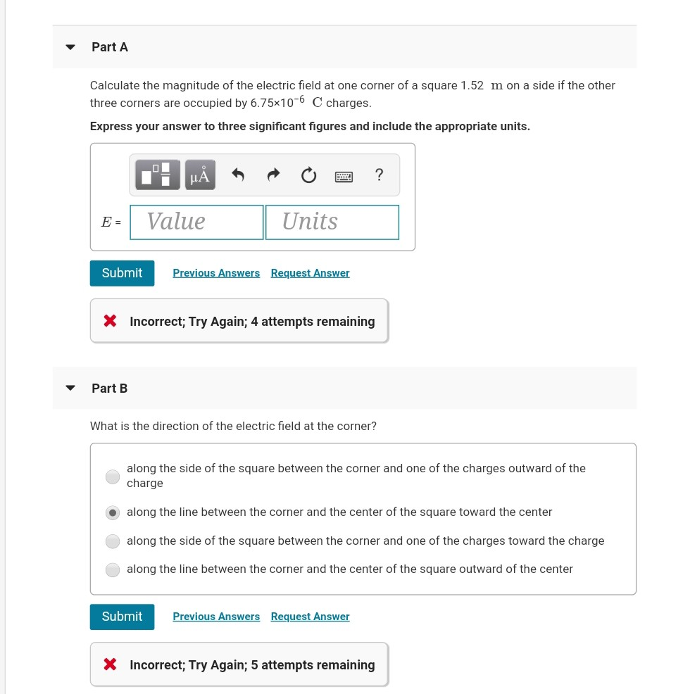 Solved Part A Calculate the magnitude of the electric field | Chegg.com