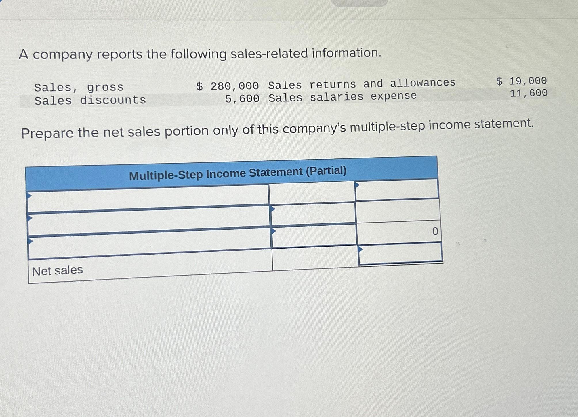 Solved A company reports the following sales-related | Chegg.com
