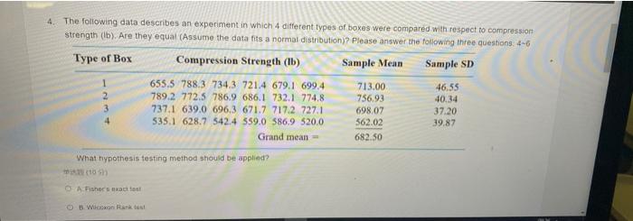Solved 4. The following data describes an experiment in | Chegg.com