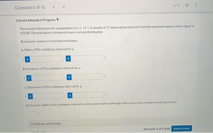 Solved The standard deviation for a population is σ=15.7. A | Chegg.com