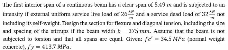 Solved KN m The first interior span of a continuous beam has | Chegg.com