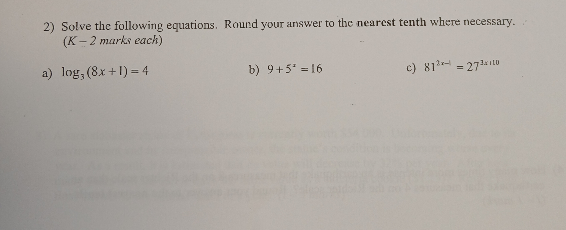 Solved Solve the following equations. Round your answer to | Chegg.com