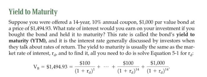 Solved Yield to Maturity Suppose you were offered a 14-year, | Chegg.com