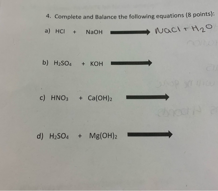 Solved 4. Complete and Balance the following equations (8