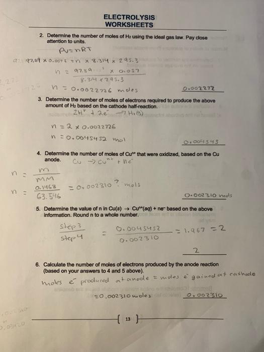 solved electrolysis worksheets worksheets do not hand in chegg com