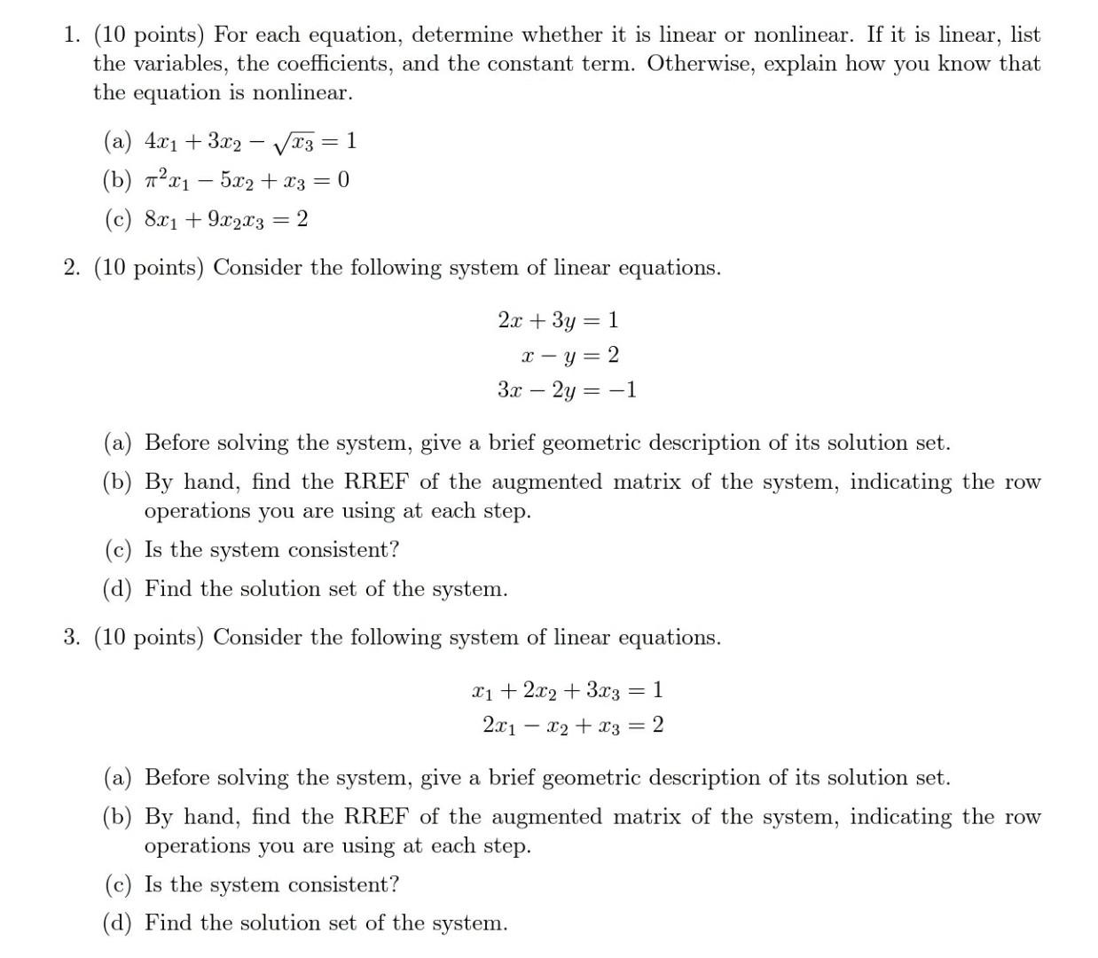 Solved 1. (10 points) For each equation, determine whether | Chegg.com