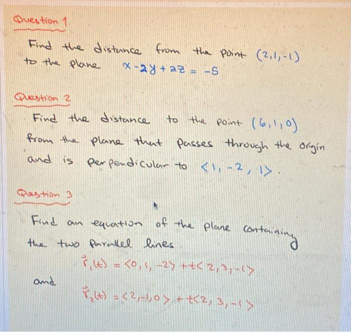Solved Point to plane Distance distunce fram point P to the | Chegg.com
