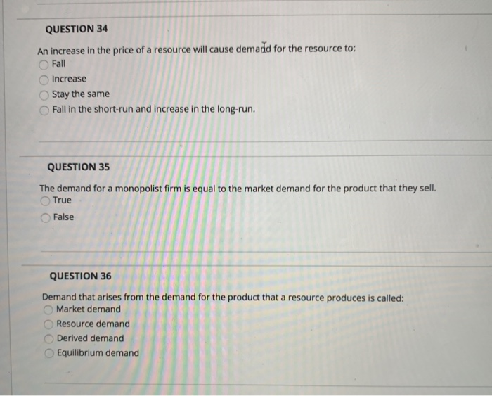 Solved QUESTION 34 An increase in the price of a resource | Chegg.com