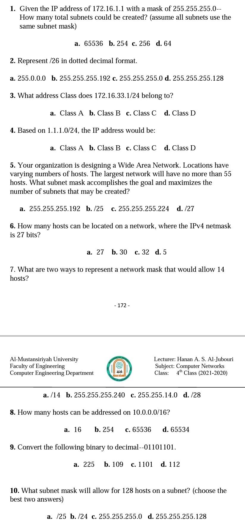 What class is address 172.16 1.1 belong to?