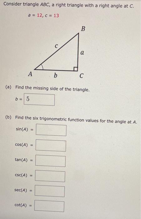 Solved Consider triangle ABC, a right triangle with a right | Chegg.com