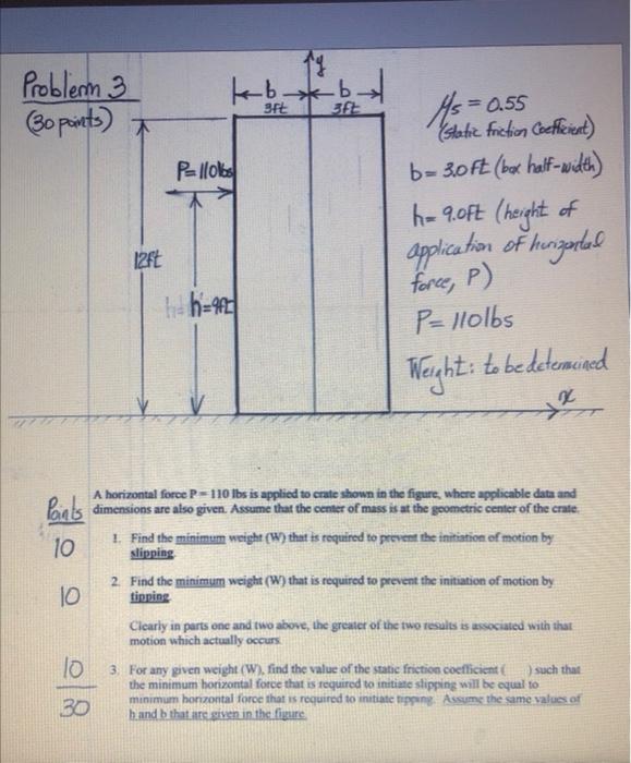 Solved A Horizontal Force P−110lbs Is Applied To Crate Shown 