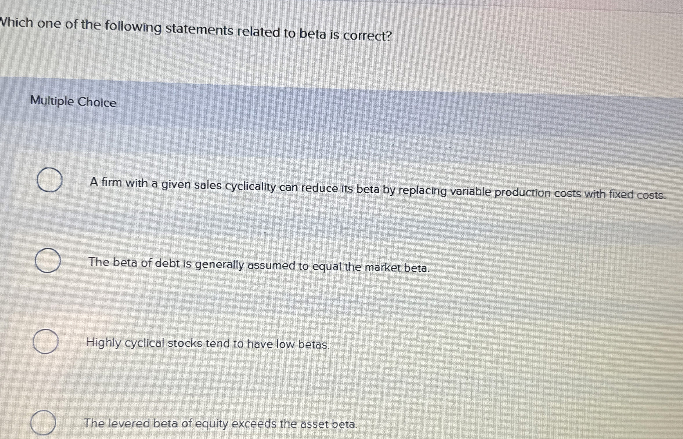 Solved Which one of the following statements related to beta | Chegg.com