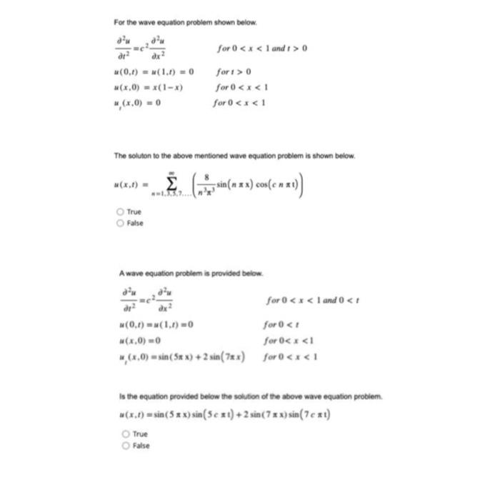 Solved For the wave equation problem shown below. | Chegg.com
