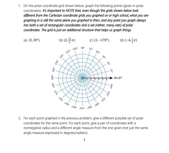 1 On The Polar Coordinate Grid Shown Below Graph