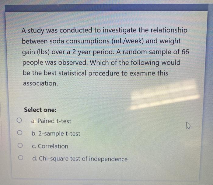 Solved A study was conducted to investigate the relationship | Chegg.com