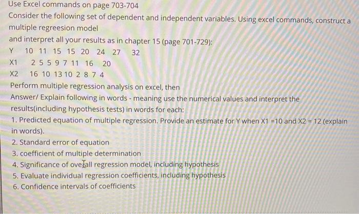 Solved Use Excel commands on page 703-704 Consider the | Chegg.com