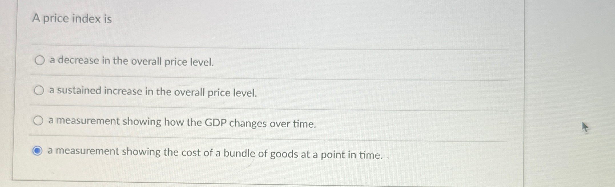 Solved A price index isa decrease in the overall price | Chegg.com