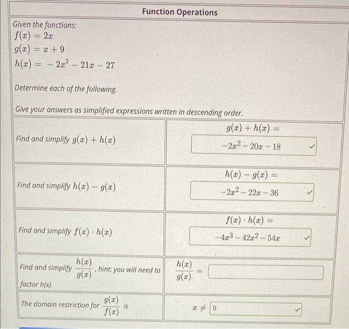 Solved Function Operations Given the functions: f(x) = 2x | Chegg.com