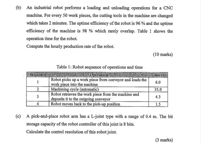 Solved (b) An industrial robot performs a loading and | Chegg.com