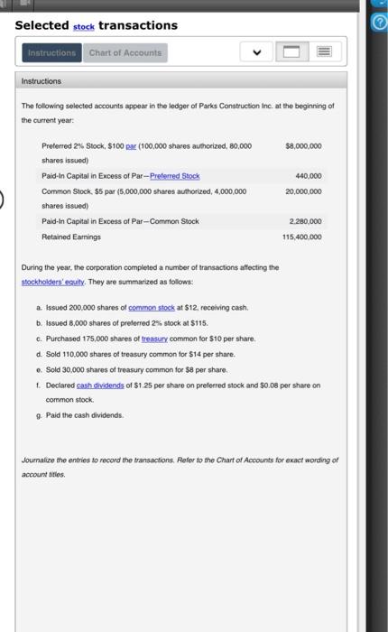 Solved Selected stock transactions Instruction Chart of | Chegg.com