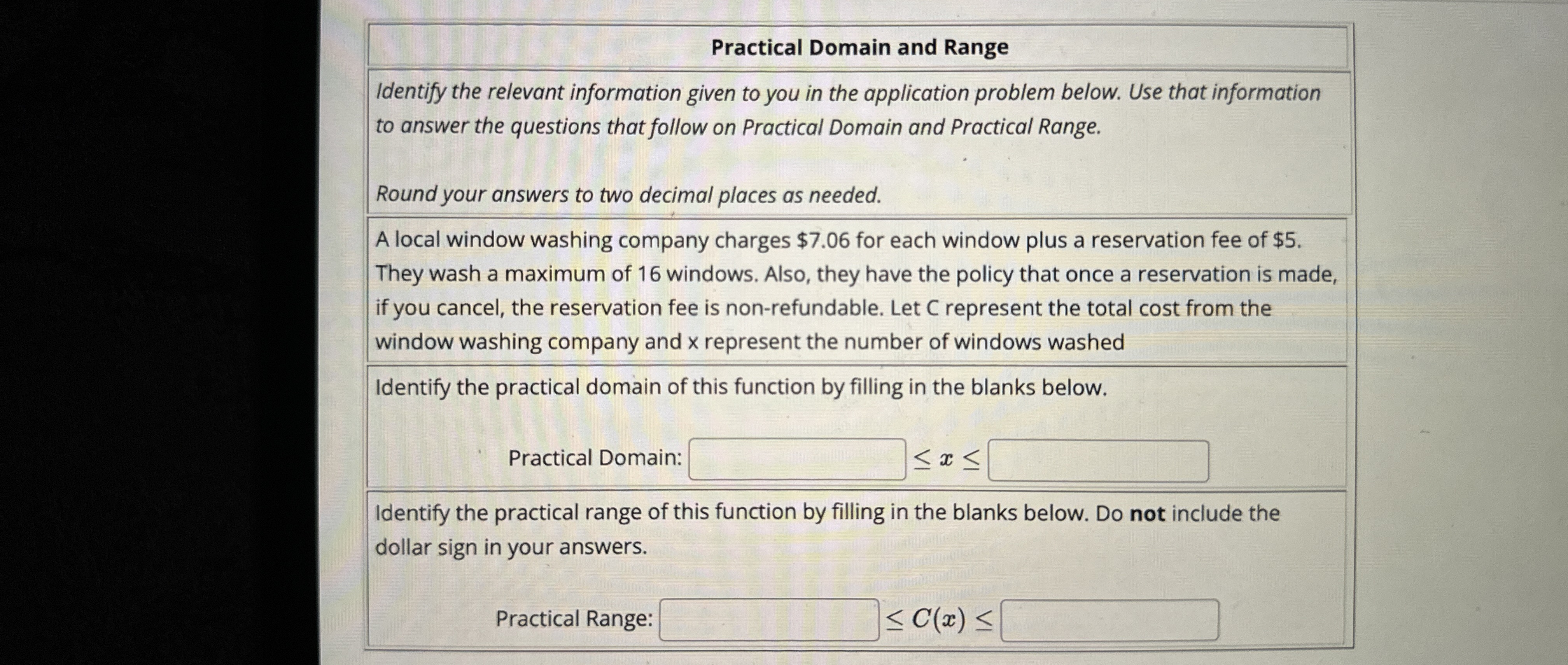 Solved Practical Domain and RangeIdentify the relevant | Chegg.com