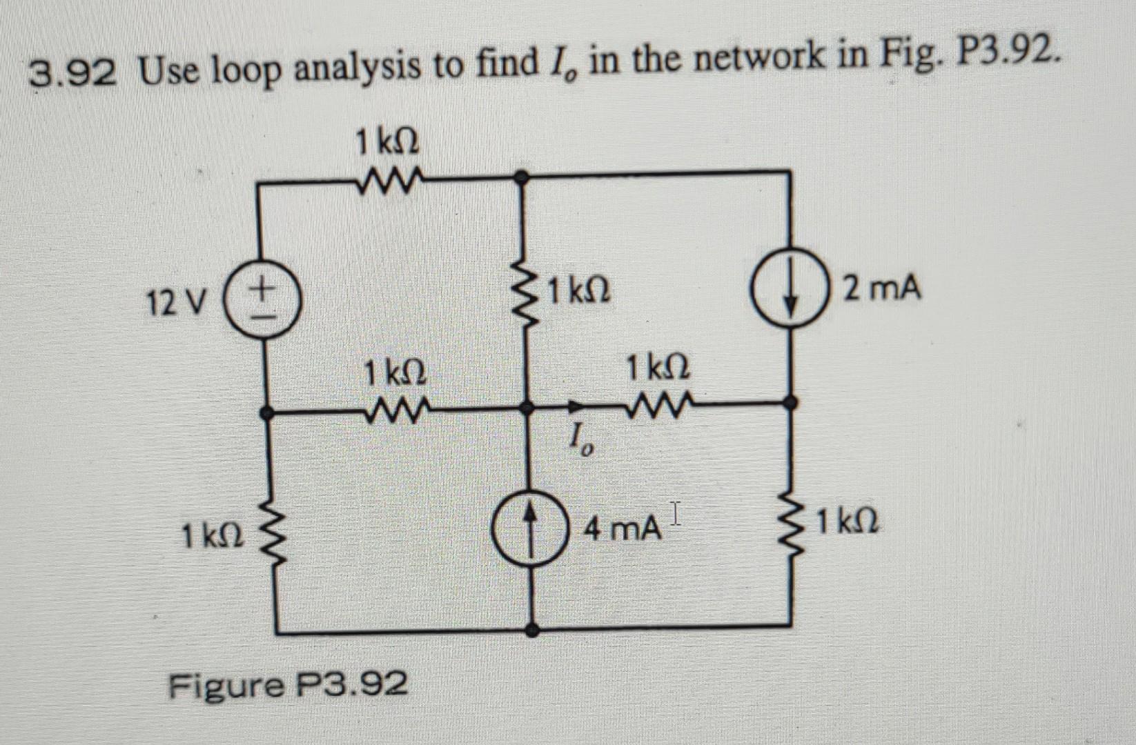 Solved 3.92 Use loop analysis to find 1, in the network in | Chegg.com