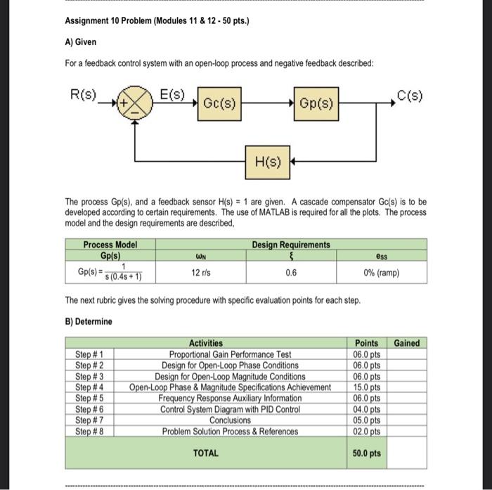 Solved For a feedback control system with an open-loop | Chegg.com