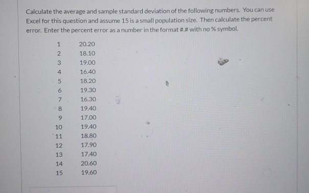 Solved Calculate the average and sample standard deviation | Chegg.com