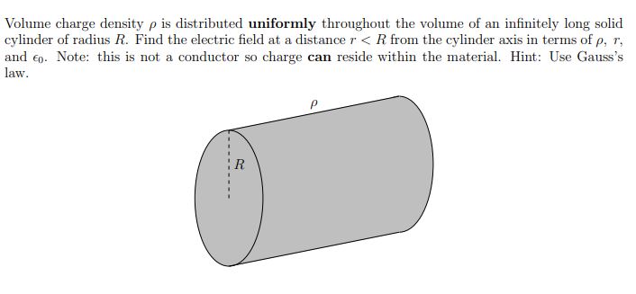 Solved Volume charge density ρ ﻿is distributed uniformly | Chegg.com