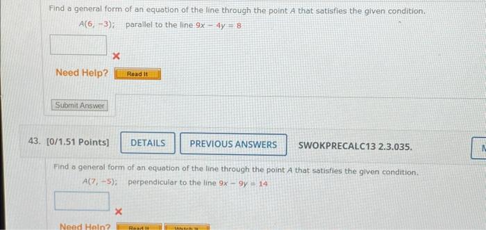 Solved Find a general form of an equation of the line | Chegg.com