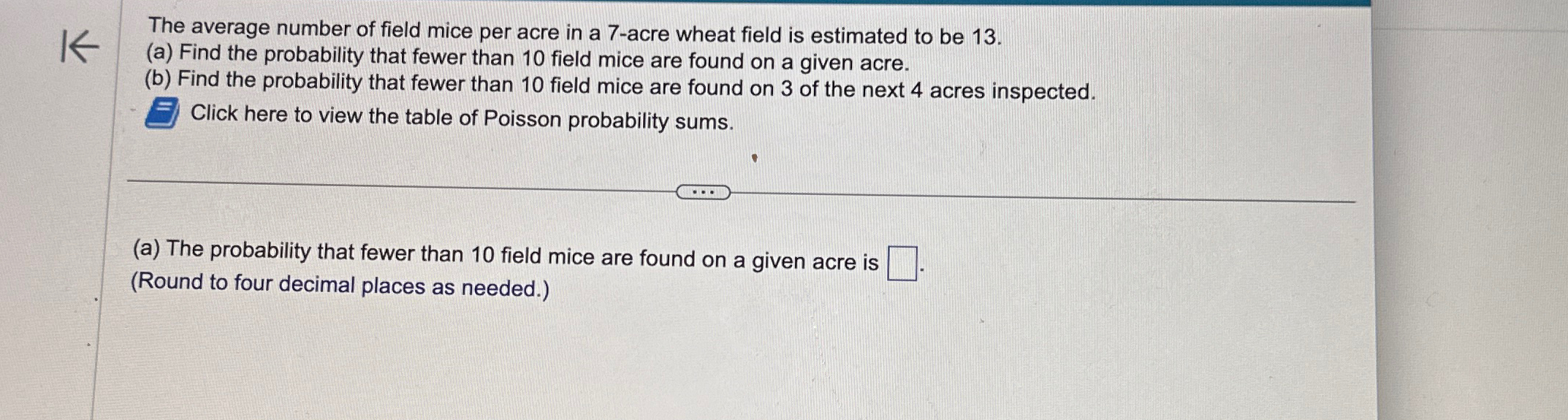 Solved The average number of field mice per acre in a | Chegg.com