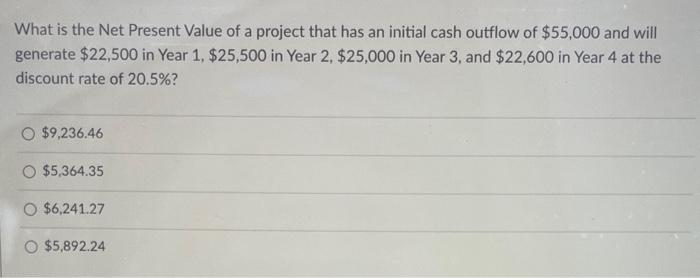 Solved What is the Net Present Value of a project that has | Chegg.com