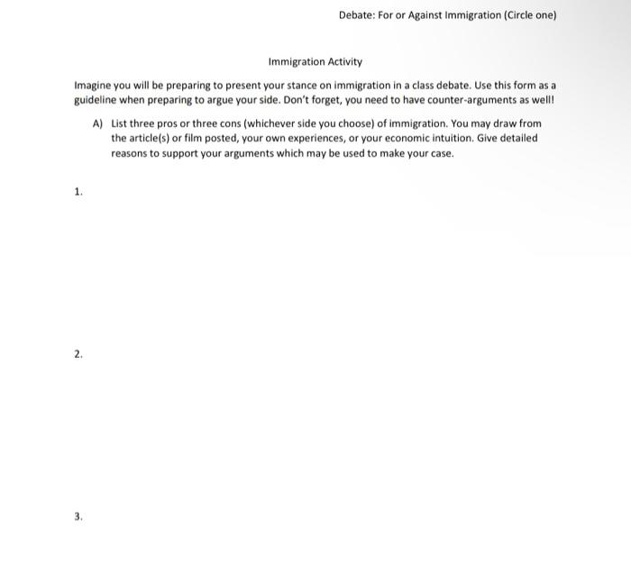 Solved Immigration Activity Imagine you will be preparing to