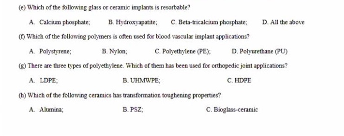 Solved E Which Of The Following Glass Or Ceramic Implan Chegg Com