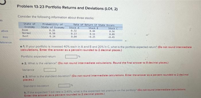 Solved Problem 13-23 Portfolio Returns And Deviations (L01, | Chegg.com