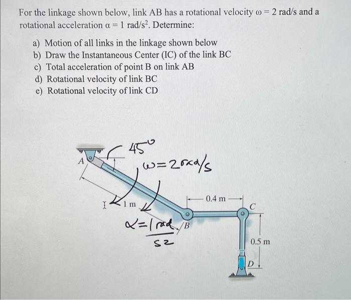 Solved For the linkage shown below, link AB has a rotational | Chegg.com