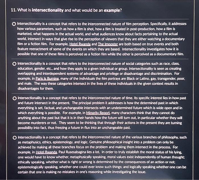 11. What is intersectionality and what would be an | Chegg.com
