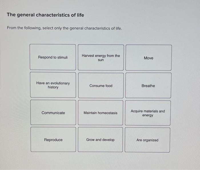 Characteristics Of Life