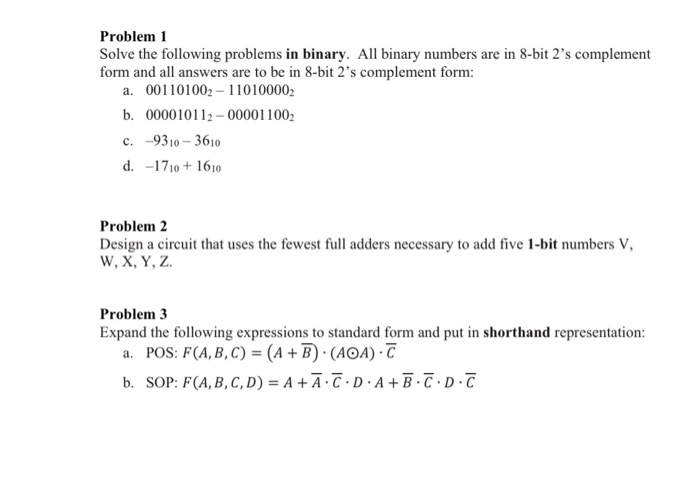 Solved Problem 1 Solve The Following Problems In Binary. All | Chegg.com