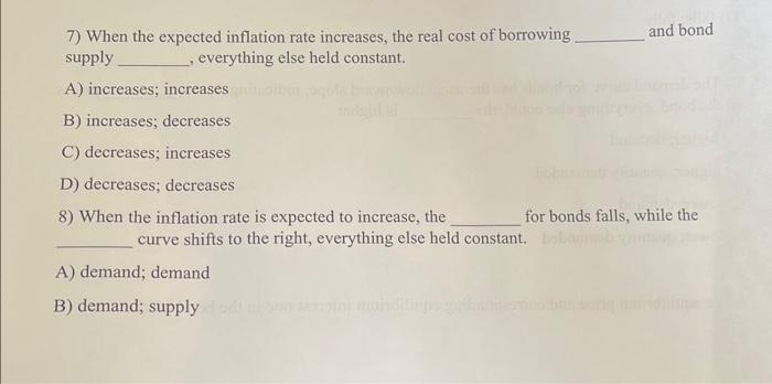 Solved 7) When the expected inflation rate increases, the | Chegg.com