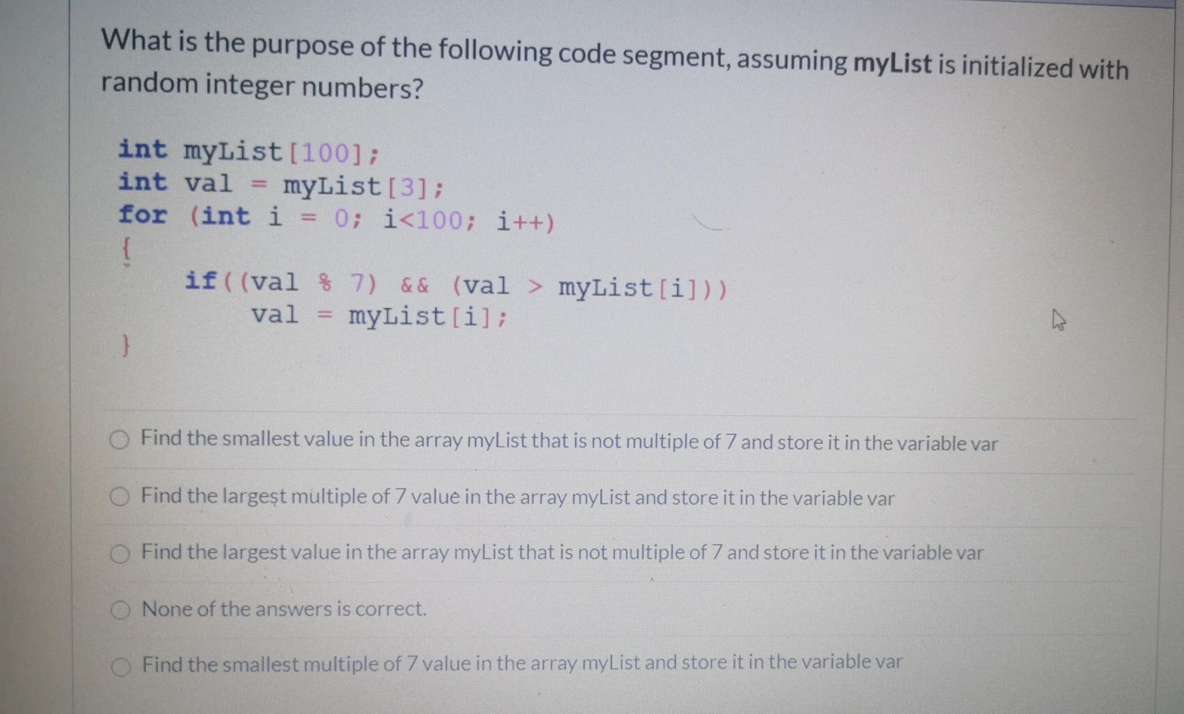 Solved What is the purpose of the following code segment, | Chegg.com