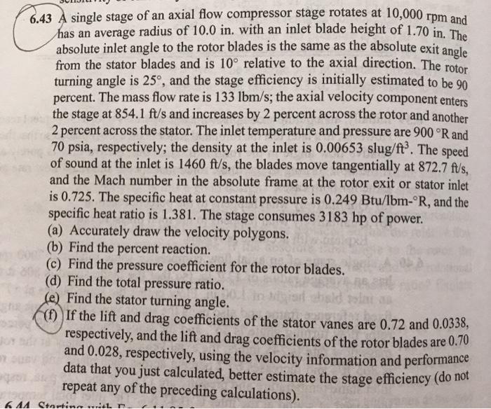 6.43 A single stage of an axial flow compressor stage | Chegg.com