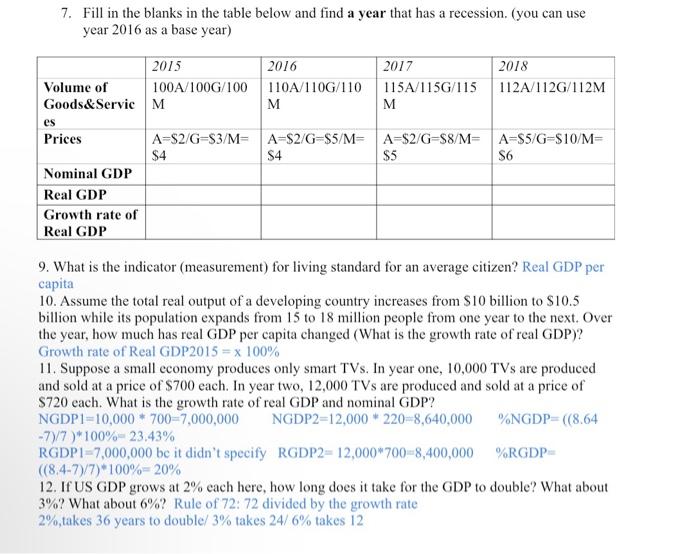 Solved 7. Fill in the blanks in the table below and find a | Chegg.com