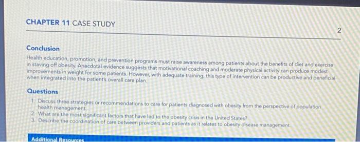 Solved CHAPTER 11 CASE STUDY Conclusion Health Education, | Chegg.com