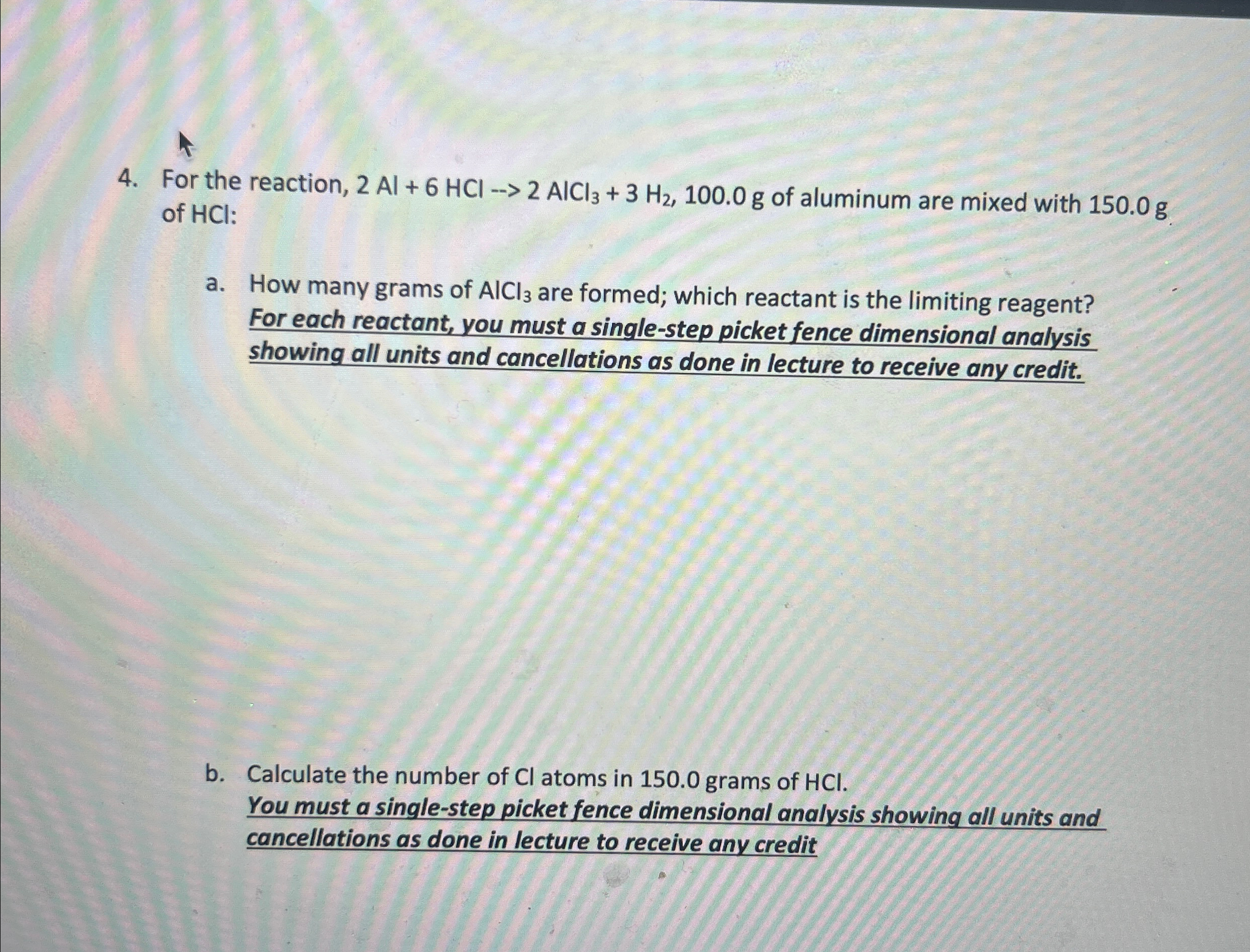 Solved For the reaction, 2Al+6HCl→2AlCl3+3H2,100.0g ﻿of | Chegg.com