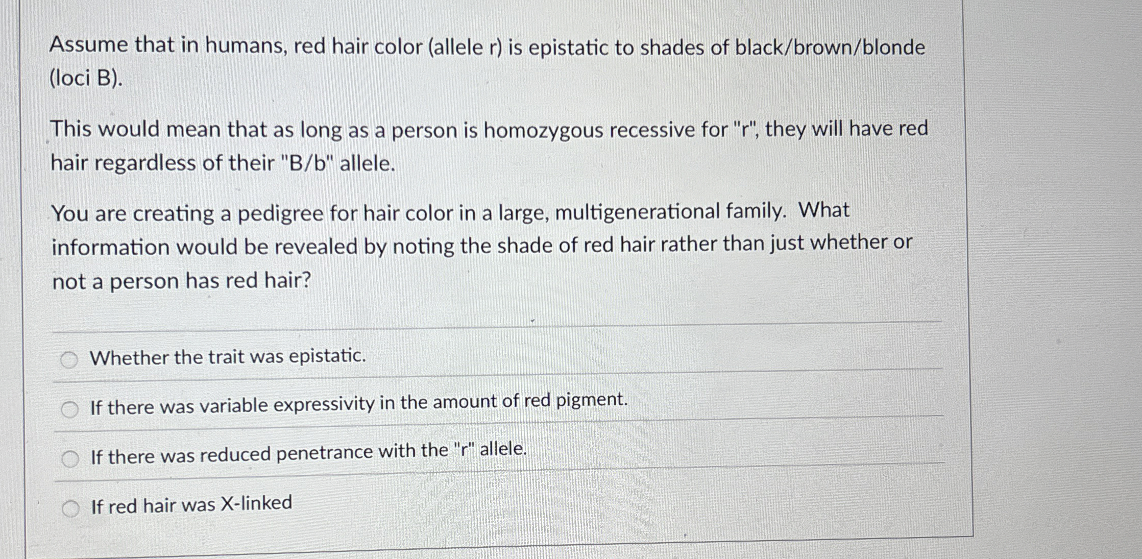 Solved Assume that in humans, red hair color (allele r ) ﻿is