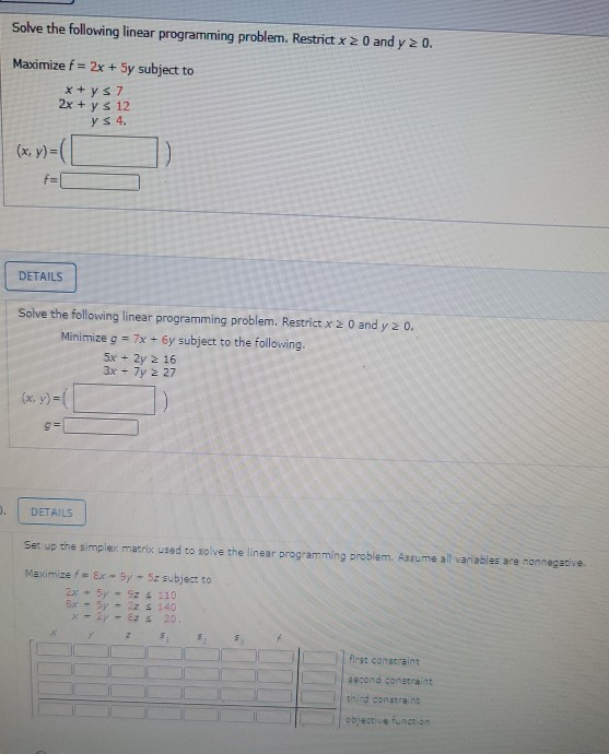 Solved Solve the following linear programming problem. | Chegg.com