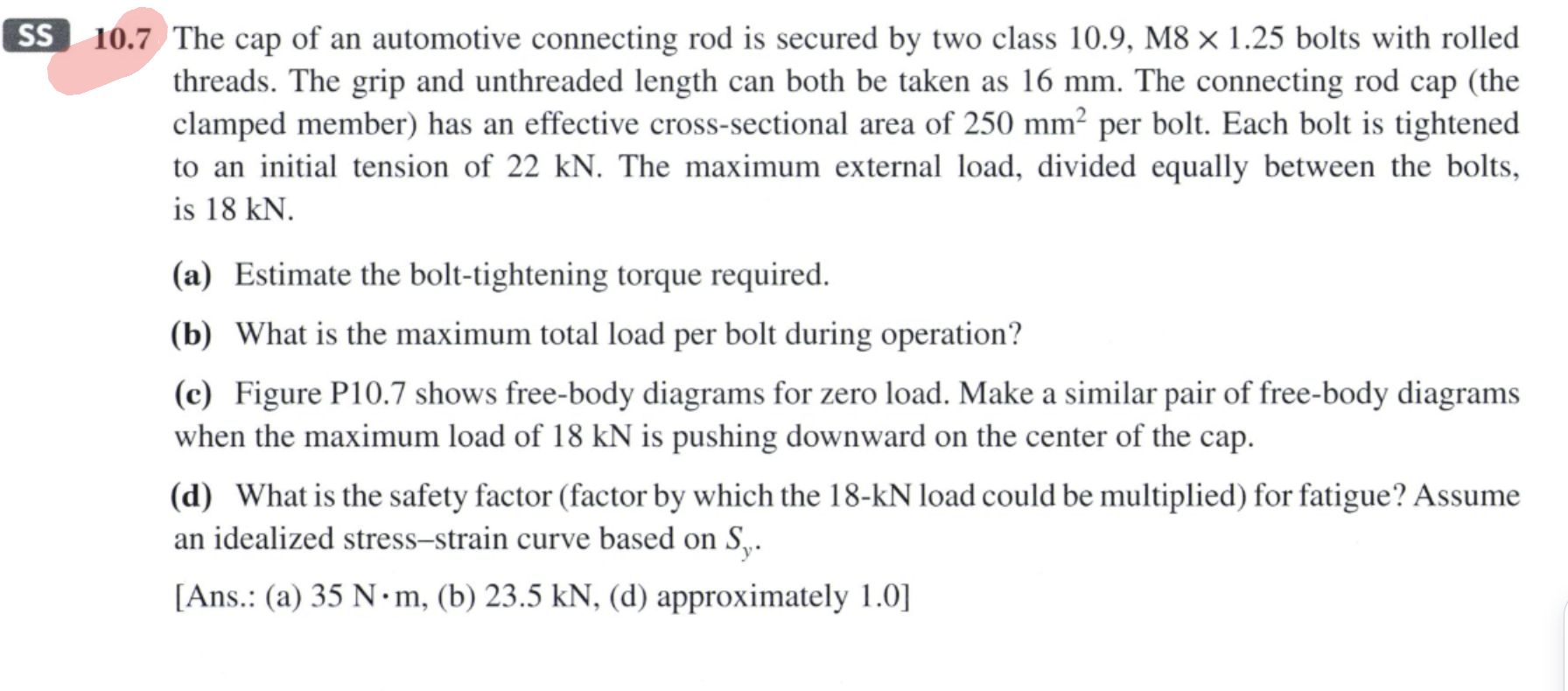 Thread Top View Digram Solved SS 10.7 The cap of an automotive connecting rod is | Chegg.com